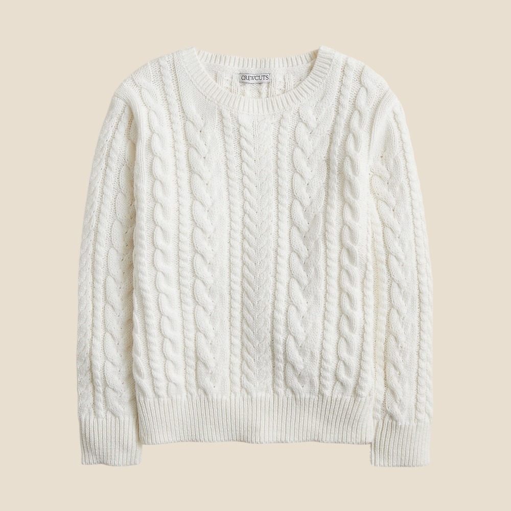 NEW Crewcuts J.Crew Cable Knit Crewneck Sweater Boys XL Ivory Fisherman Preppy